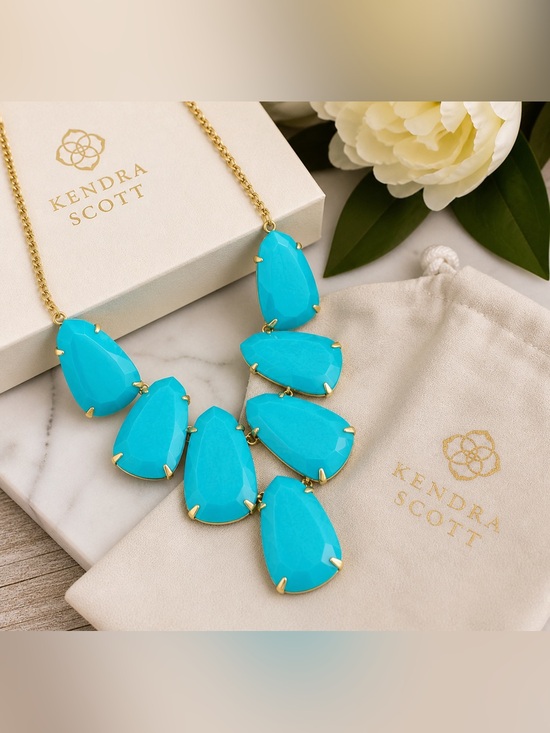 Kendra Scott Jewelry - Kendra Scott Turquoise Gold Statement Necklace Faceted Bib Style Bold